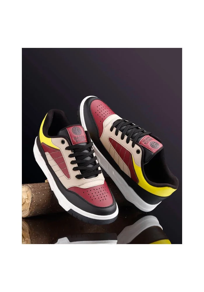 Bacca Bucci Black and Maroon Downtown Dynamo Low-Top Sneakers for Men | Best Price UAE